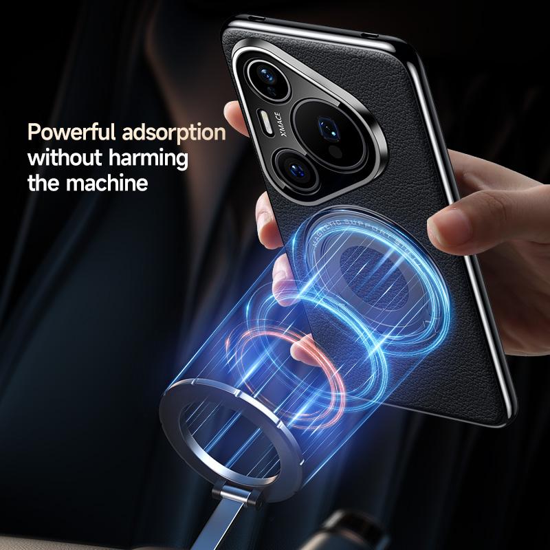 Vegan Leather Magnetic Case For Huawei Pura 80 Ultra Pro+ Plus Cover With Hidden Stand Bracket Thin New Trendying Shell Luxury