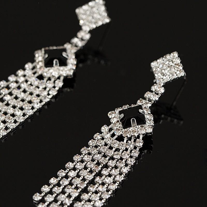 European and American Fashion & Trend Temperament Ear Studs Earrings Multi-Row Diamond-Studded Tassel Ornament E343