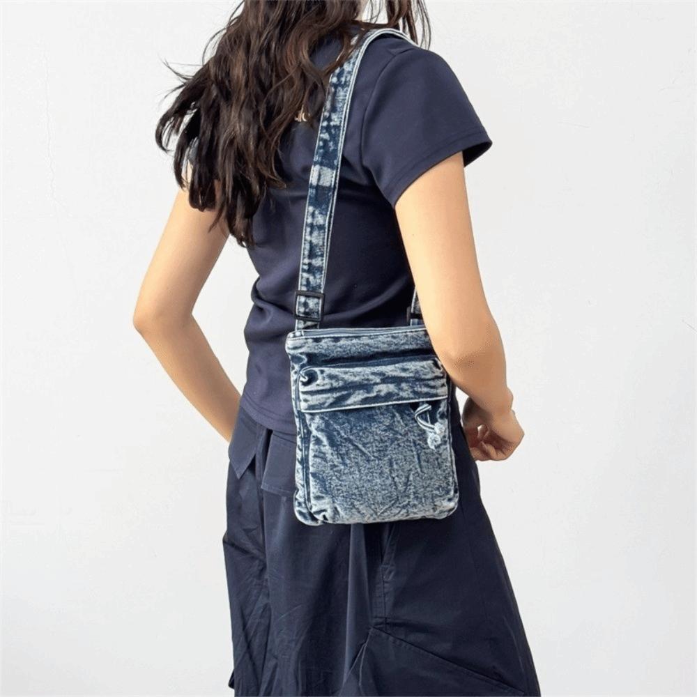 Large Capacity Canvas Crossbody Bag Zipper Closure Messenger Bag Denim Shoulder Bag  Office Use