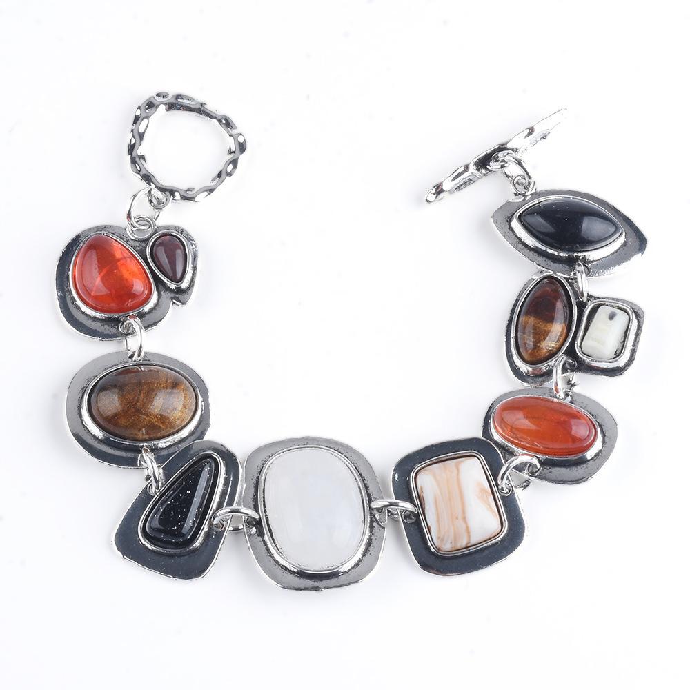 Trendy European & American Geometric Metal Stone Bracelet