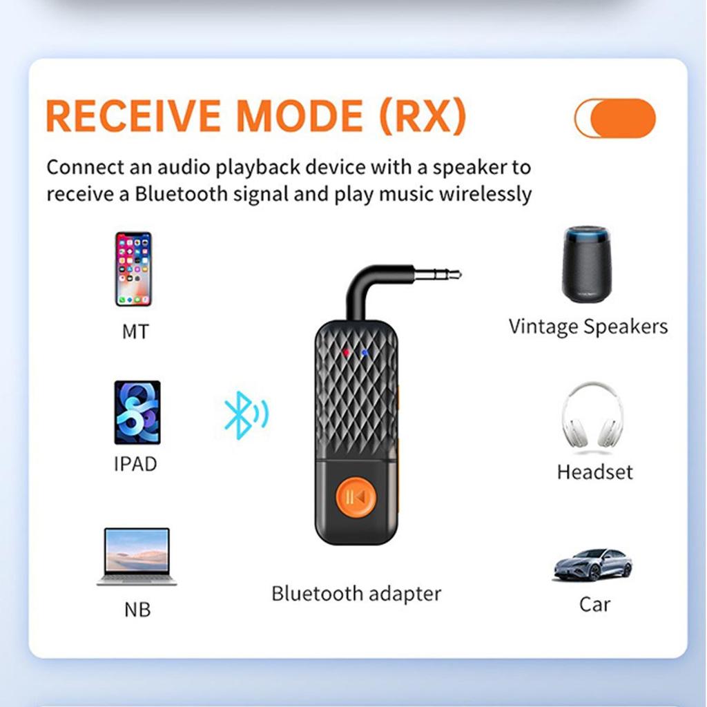 2 In 1 Wireless Bluetooth 5.4 Audio Adapter 3.5MM AUX Transmitter Receiver Hifi Stereo Music With Mic For Car Music Audio Airplane TV PC Headphone