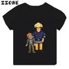 Hot Sale Fireman Sam Print Cartoon Kids Tshirt Funny Girls Clothes Baby Boys Black Short Sleeve T Shirt Children TopsTH2450