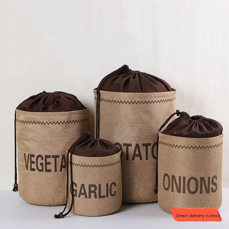 Kitchen Hessian Storage Bag for Garlic,Onions,Potato,Vegetable,Bread,Drawstring Sack,Fabric Burlap Bags Jute Potatoes Organizer