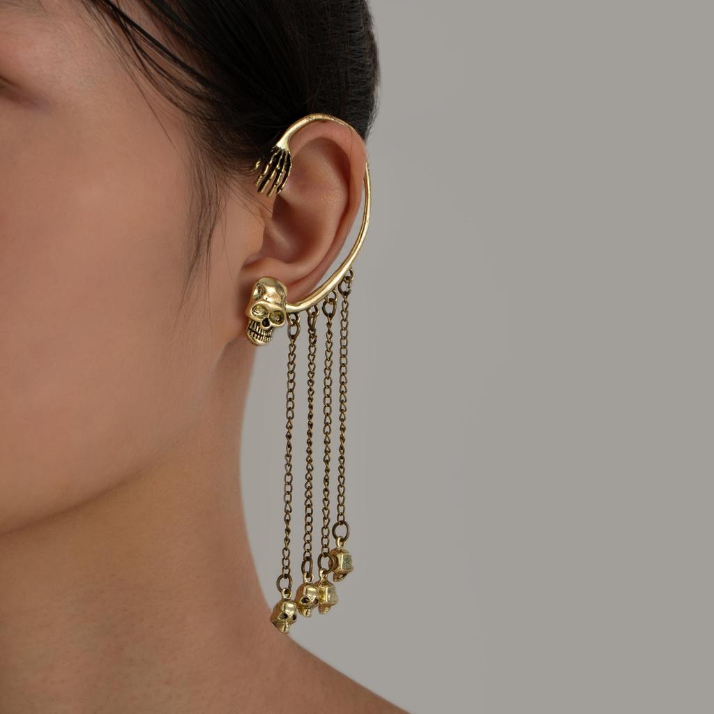 Halloween gothic creative skull ear hanging European and American exaggerated long fringed earrings earrings women