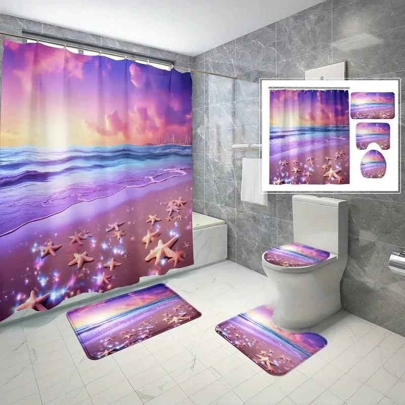 18 Colors 4Piece Marine Style Dolphin Waterproof Shower Curtain Set Anti-slip Mat Base Carpet Toilet Cover Pad Bathroom Kit