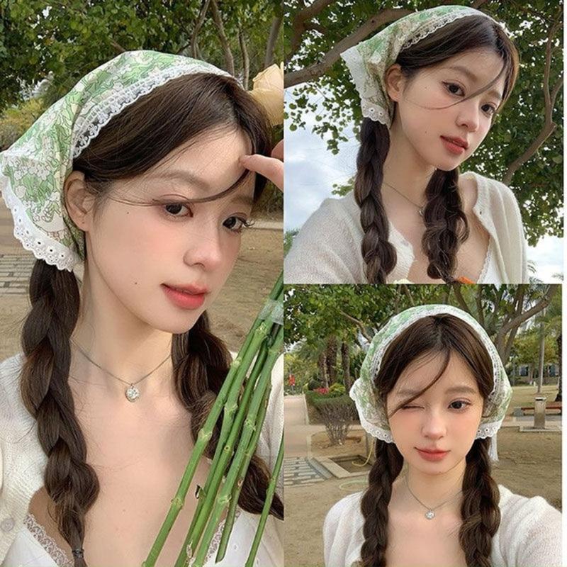 Französischer Stil Blume Dreieckstuch Kopfbedeckung für Frauen Sonnenschutz Kopftuch für modische Frauen zum Tragen