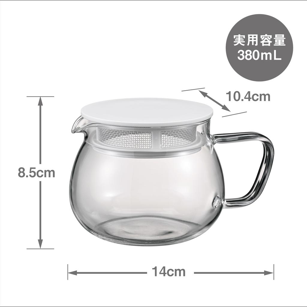 Hario Teapot 380mL Round Shape Allows Tea Leaves To Mesh Lid Microwave Made In Chanomaru, Capacity, Heat-resistant Glass, Expand, Filter, Safe, White,