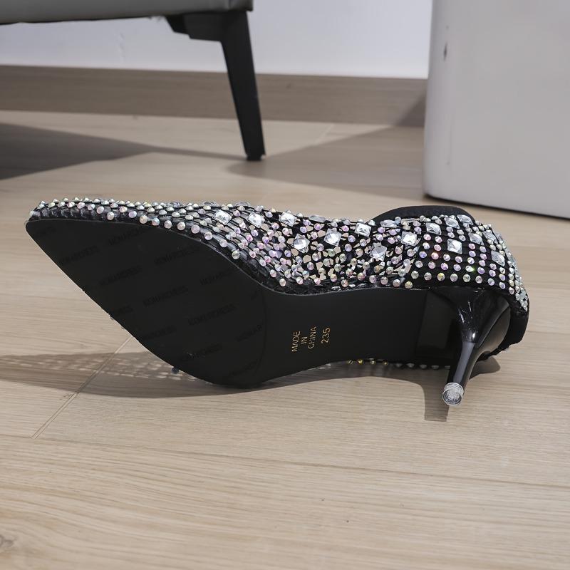 Women's Pointed Toe Mesh Rhinestone Stiletto Heel Fashion Sandals, Breathable Ankle Booties