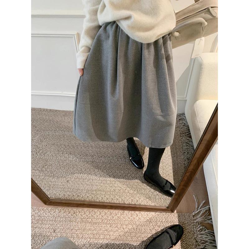 Solid Woolen A-Line Petite Midi Skirt for Women - Autumn/Winter 2025 Collection