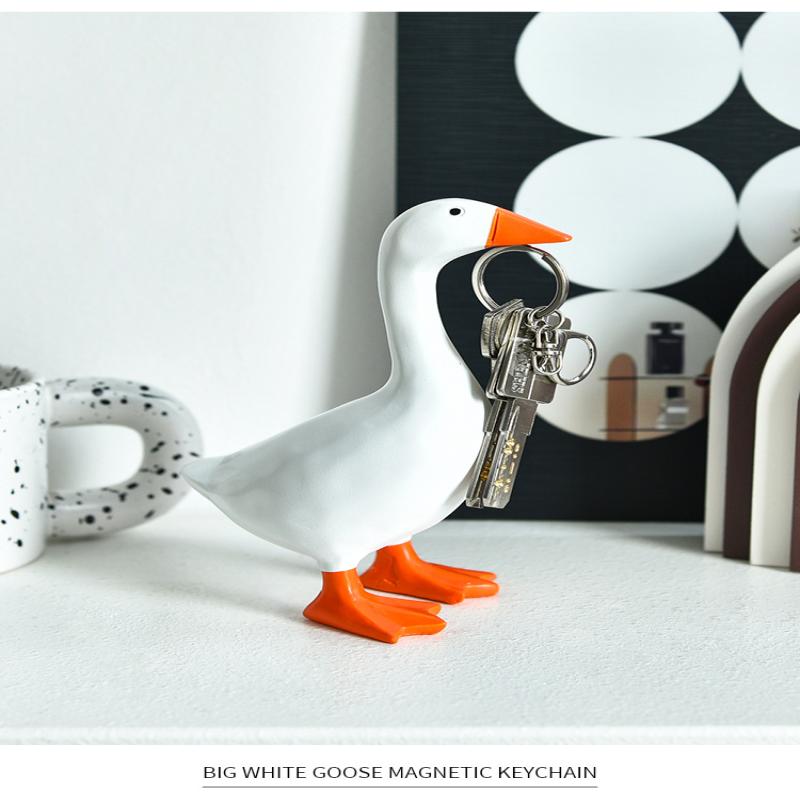 Magnetic Goose Key Holder - Resin Desk Decor For Office Home, Cute Duck Figurine With Tool Rack