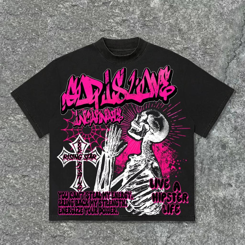 Classic Darkaesthetic Xray Ribcage Skeleton Butterfly Graphic Tee Cotton Unisexs Unisexs Tshirt Y2k Streetwear