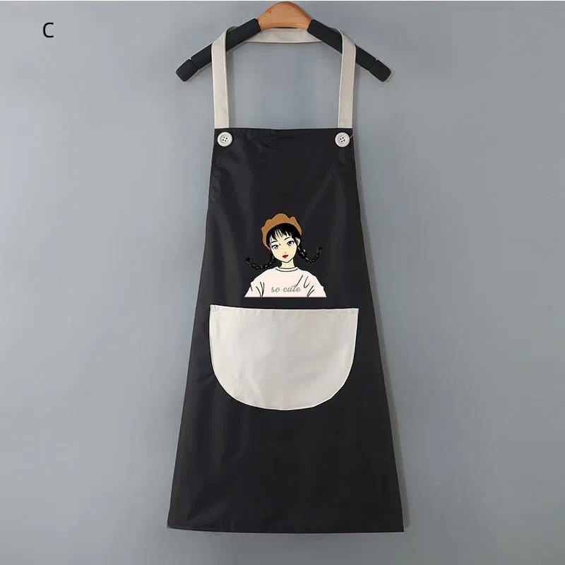 Unisex Cooking Apron Household Cartoon Apron Chef Waiter Barbecue Adult Pocket Apron Kitchen Supplies