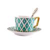 OLOEY European Style Blue Ring Gold Rim Ceramic Coffee Cup and Saucer