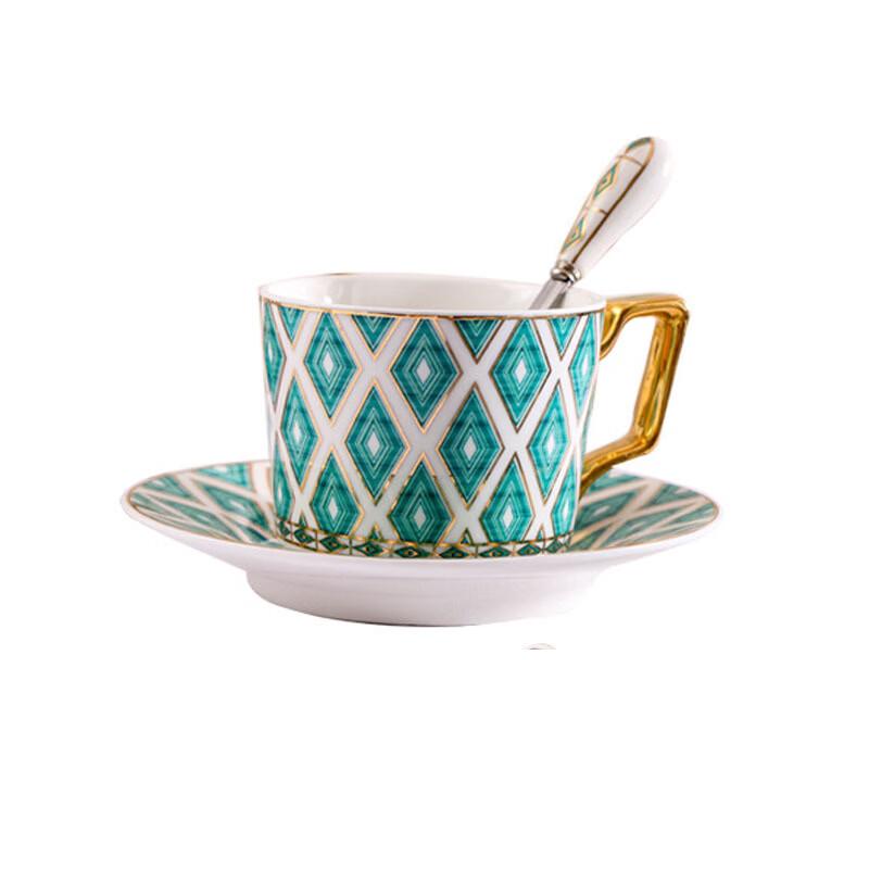 OLOEY European Style Blue Ring Gold Rim Ceramic Coffee Cup and Saucer