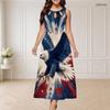 Women Plus Size Round Neck Triple Keyhole Cutout Sleeveless Firework Printed Navy Maxi Dress