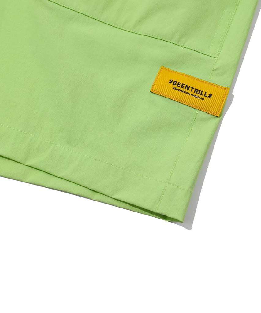 BEENTRILL Stand Collar Anorak Woven Setup Wide Fit Shorts (Neon Yellow)