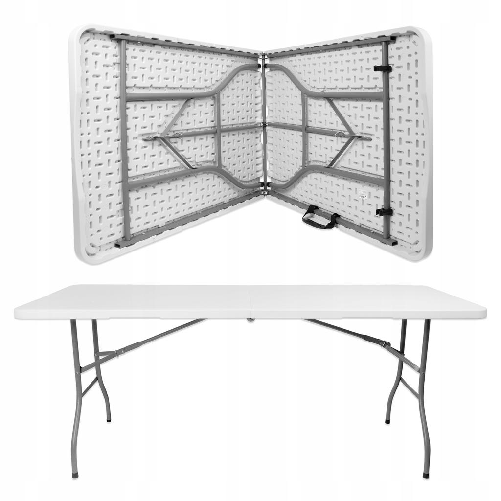 [15] Large foldable garden catering table in a suitcase, white, 180 cm D1153