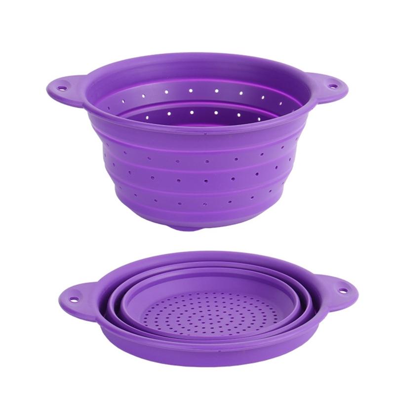 Folding Silicone Drain Basket Fruit Vegetable Washing Basket Foldable Strainer Colander Collapsible Drainer Kitchen