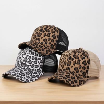 Vintage Leopard Print Baseball Caps With Breathable Mesh Sun Visor Sunscreen Hat Adjustable Sunshade Peaked Caps Men Women