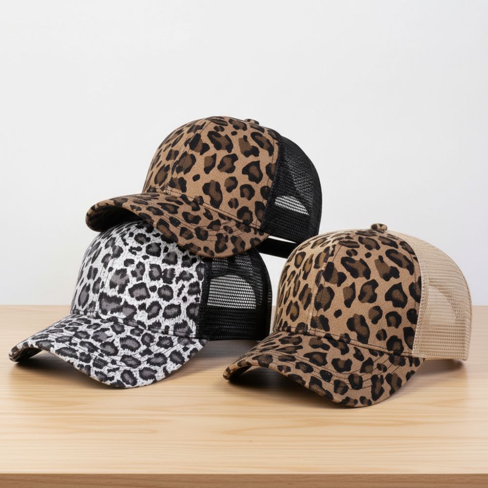 Vintage Leopard Print Baseball Caps Adjustable With Breathable Mesh Sunscreen Hat Sun Visor Sunshade Peaked Caps Casual Wear
