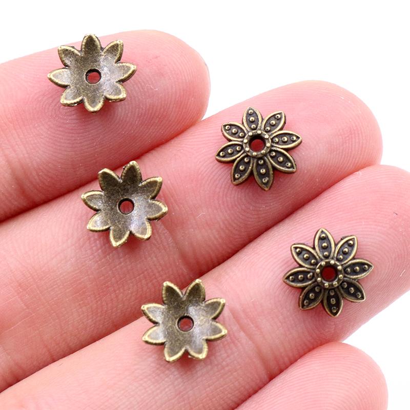 50pcs 8mm 10mm Beads Cap Antique Silver Plated Bronze Flower Shape Bead End Caps Findings For Women Jewelry Making End Caps