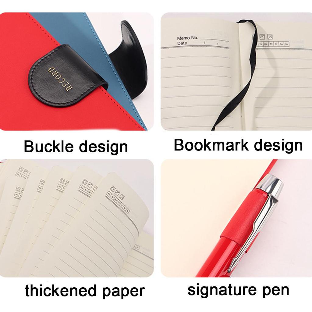 A5 Thick Leather Business Notebook, Buckle Office Notepad, Meeting Record Book, Travel Log, Diary, Student Notebook, Excerpt Book