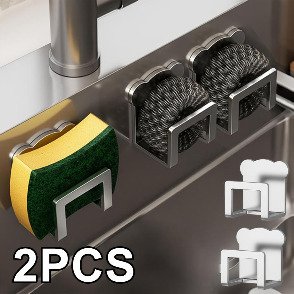 2PCS Stainless Steel Holder Self Adhesive Sink Drain Drying Sponges Racks Shelf Kitchen Storage Wall Hooks Holders Organizer
