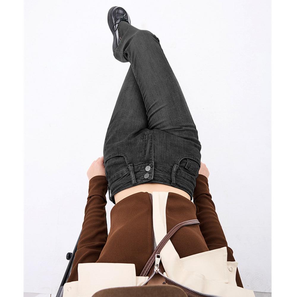 American Personalized High-waisted Micro-flared Jeans Women's Autumn and Winter Thin Pear-shaped Figure Mopping Horseshoe Jeans