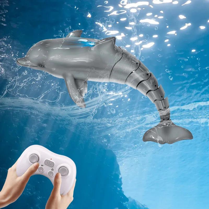 2.4G Simulation Rc Dolphin Remote Control Animals With Lights Submarine Spray Water Toy Electric Fish Outdoor Kids Toys Boy Gift