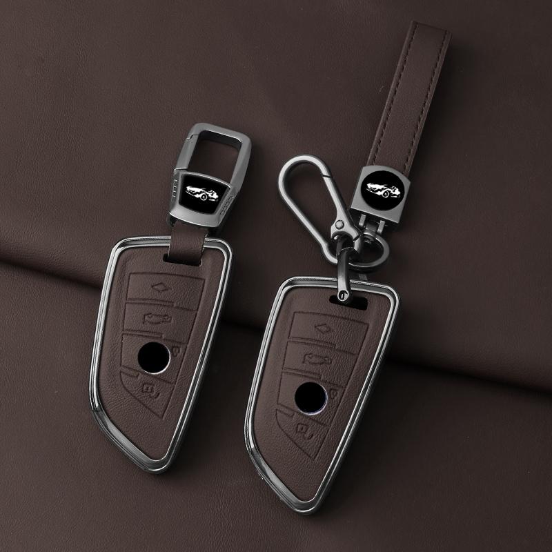 Zinc Alloy Leather Car Key Case For Bmw X1 X3 X5 X6 X7 1 3 5 6 7 Series G20 G30 G11 F15 F16 G01 G02 F48 Protective Accessories