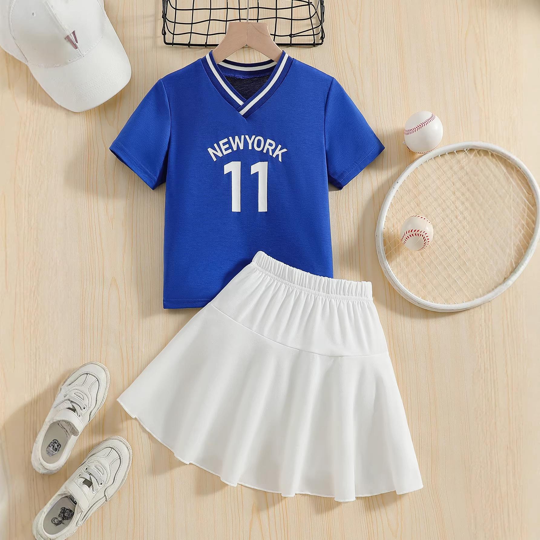 Girls  Fashion Two-Piece Summer Children s Sweet T-Shirt + Short Skirt Set 3-4Y