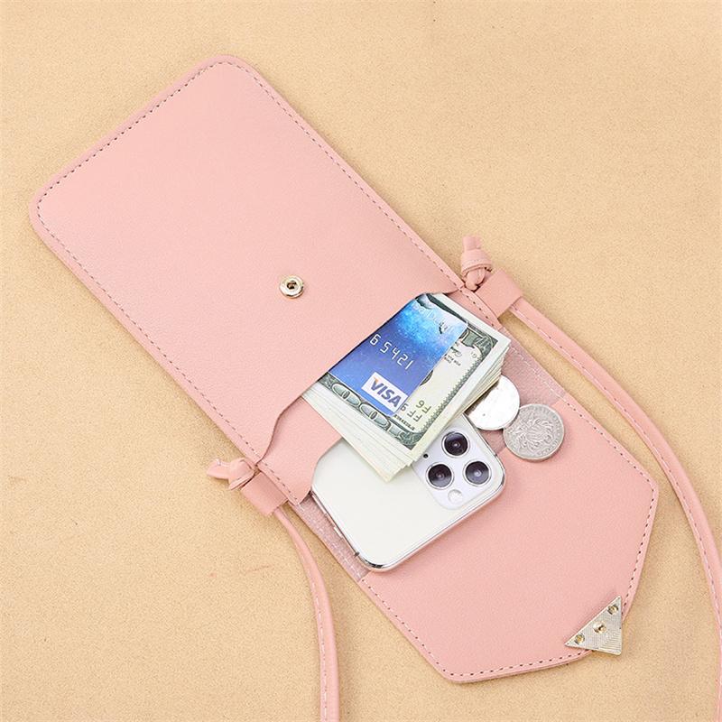 Tragbare PU-Leder-Transparent-Touchscreen-Mobile-Geldbörse Vintage-Vollfarbschnalle Geldklammer Umhängetasche für iPhone Samsung Huawei