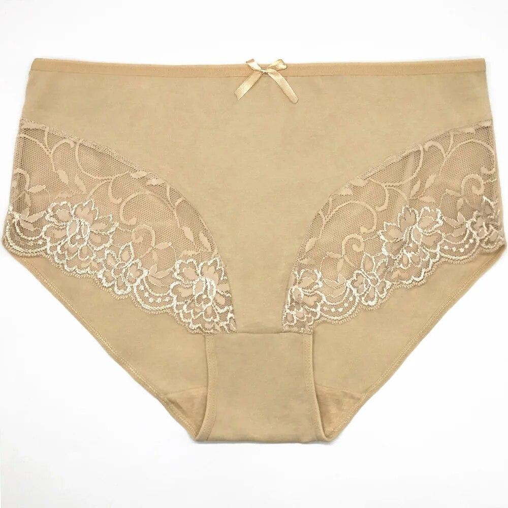 Women Underwear Cotton High Waist Solid Sexy Lace Ladies Panties Briefs Lingerie Plus Size 6 Pcs/lot