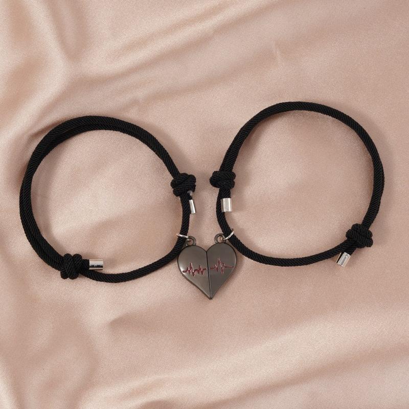 2 Pcs Romantic Electrocardiogram Heart Pendant Couple Bracelet For Lover Women Men Magnetic Rabbit Bracelets Party Jewelry Gifts