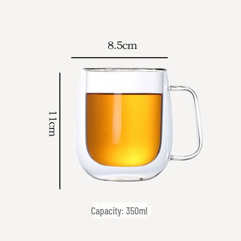 High-Temperature Resistant Double-Walled Borosilicate Glass Coffee Mug with Handle - Clear, Available in Multiple Sizes