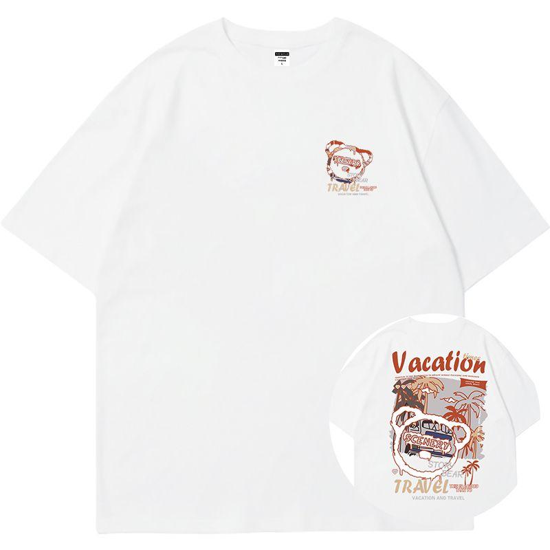 

Trendy Fashion Summer Loose Top Wear Short Sleeve T-Shirt White (Vacation coconut bear head) XL(72.50kg)