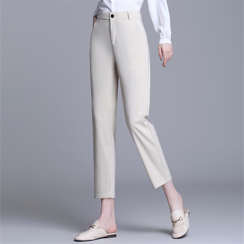 Spring Summer Korean stytle Pant Women Clothing Loose High Waist Elegant Office Lady Trousers Casual Straight Long Pants Pockets