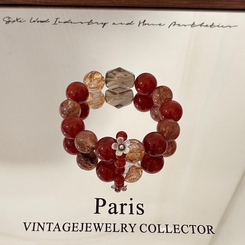 Natural Red Agate Black Gold Super Seven Crystal Beaded Bracelet Women Lucky Charm Jewelry