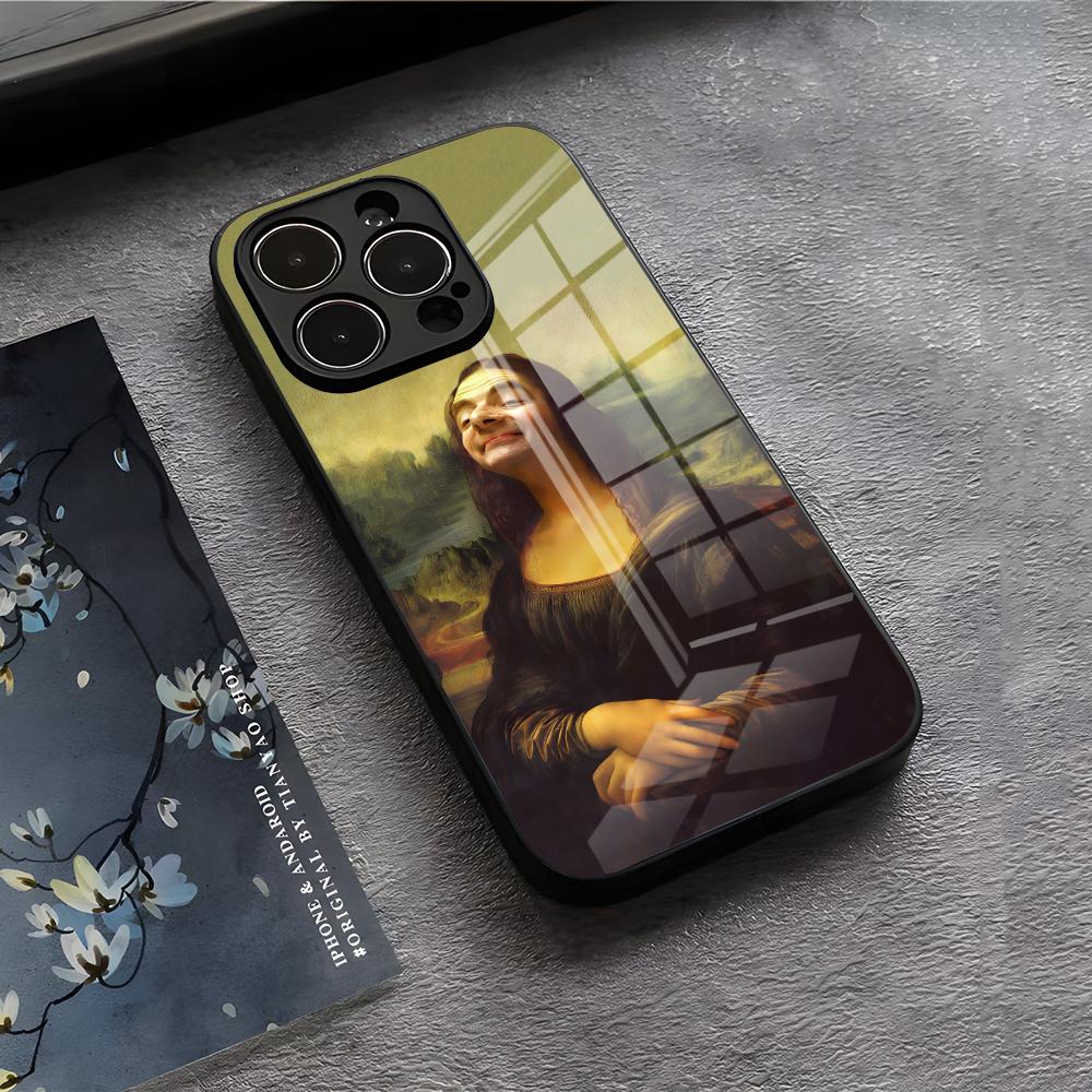 Lustige Mr B- BeanS Handyhülle für iPhone 17 Air 16 E Pro Max 15 14 13 Mini 12 Pro 11 Max Plus Schwarzes Glas Cover