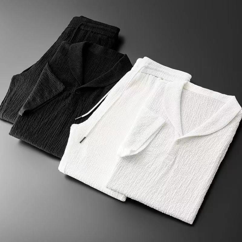 Shirt+Trousers Summer Men Fashion Classic Shirt Men Business Casual Shirts Men A Set of Clothes Size