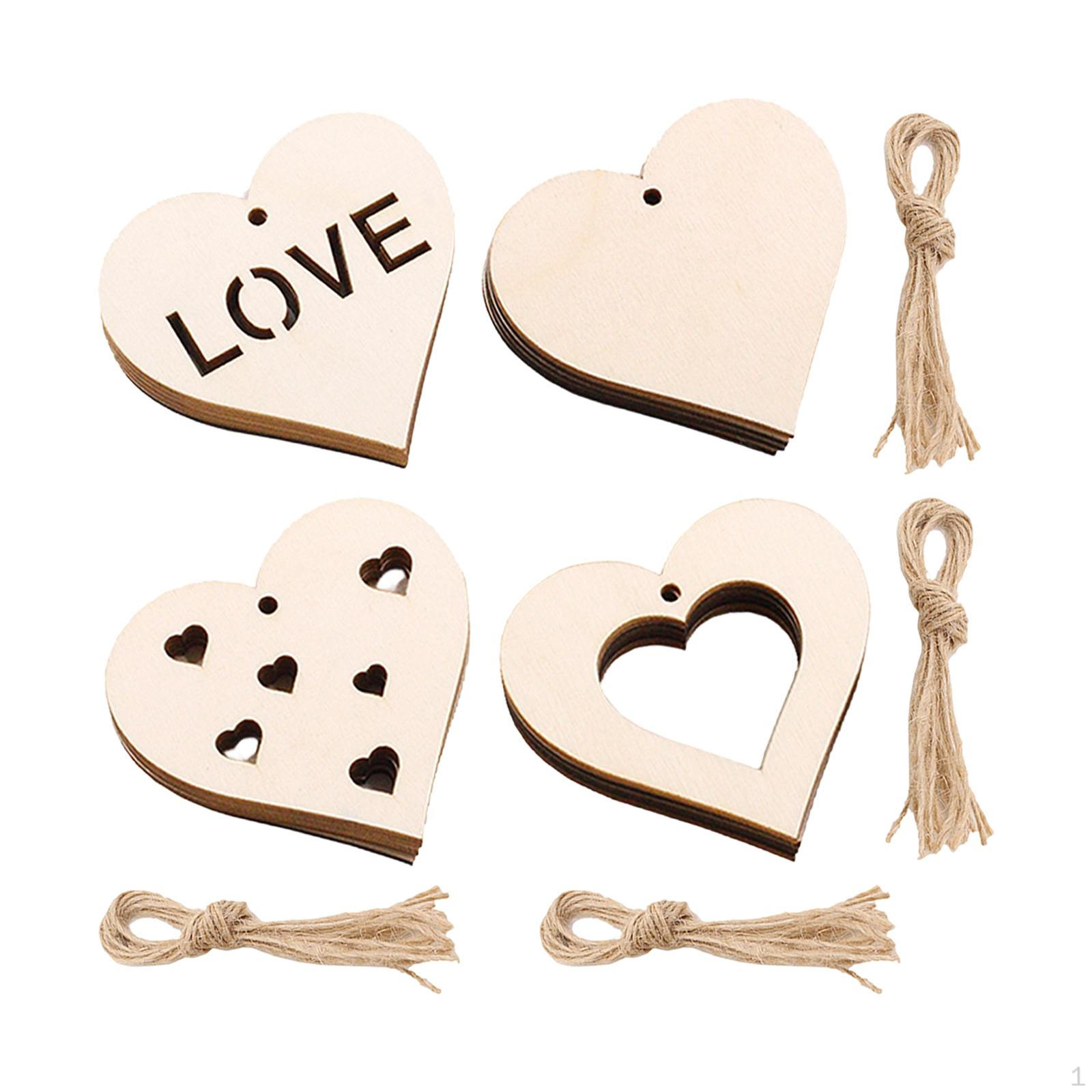 

40 Pieces Heart Wood Slices,Hearts for Crafts Predrilled Blank Wooden Ornaments Embellishments