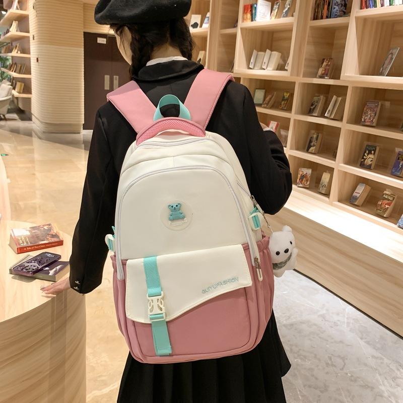 Rucksack für Damen Große Kapazität Neuer Stil Studentenschulranzen für Damen Mittelschüler Kontrastrucksack Lässiger Leichter Schulranzen