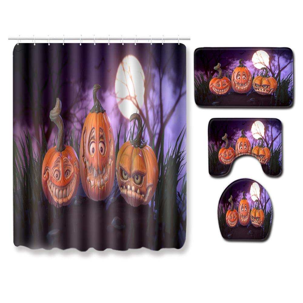 Halloween Shower Curtain Floor Mat Combination Four-Piece Set Bathroom Toilet Carpet Door Mat