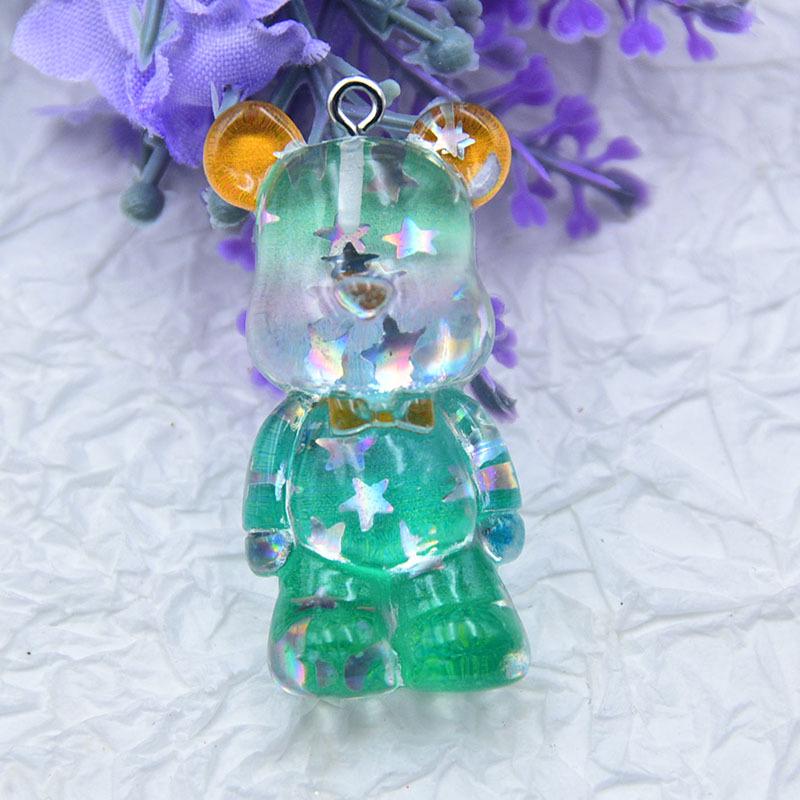Gradient Resin Transparent Bear Earrings & Necklace with Star Sequins - DIY Jewelry Accessories