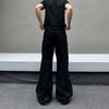 American High Street Heavy Duty Raw Edge Zip Flared Jeans Unisex Loose Straight Leg Denim Pants