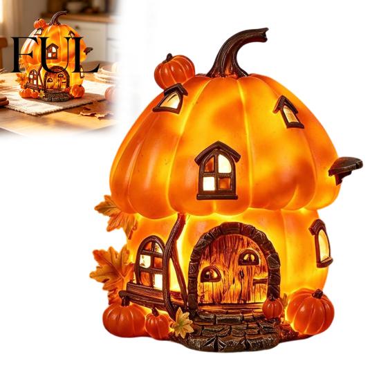 Piccola Luce Notturna Curativa Accesa Resina Zucca Casa Statuetta, Luce Notturna Capanna di Halloween, Forniture per Feste Festività Raccolta Autunnale Tavolo