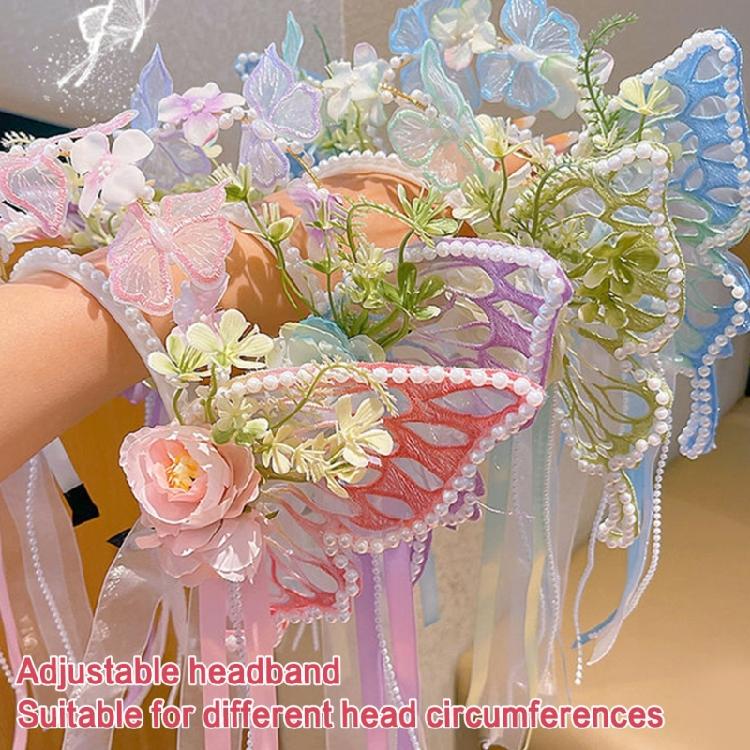 Pearls Headband Butterfly Ribbon Pageant Prom for School Play Stage Props