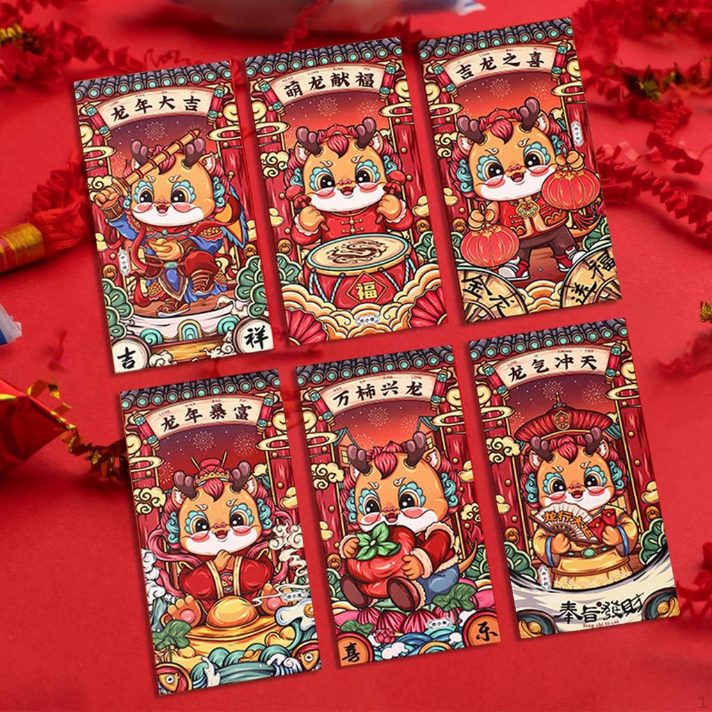 6 Year Red Envelopes, Packets, Dragon Hongbao Hong Bao Gifts, Money Holder for Spring