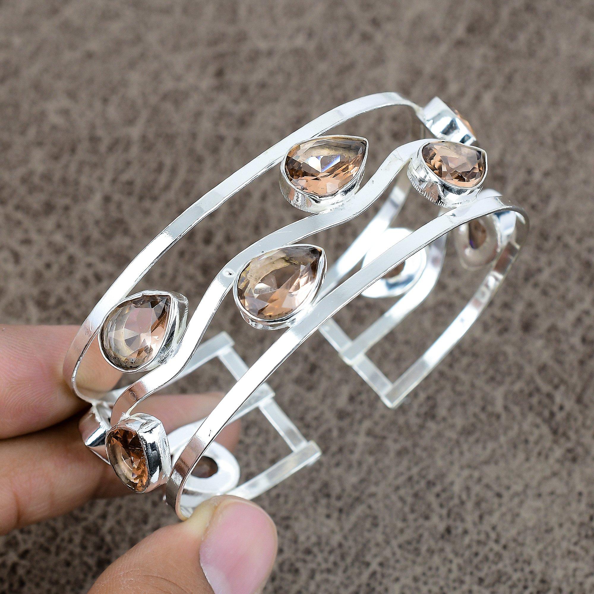 

Morganite Gemstone Handmade 925 Sterling Silver Cuff Bangle Adjustable KKG-202