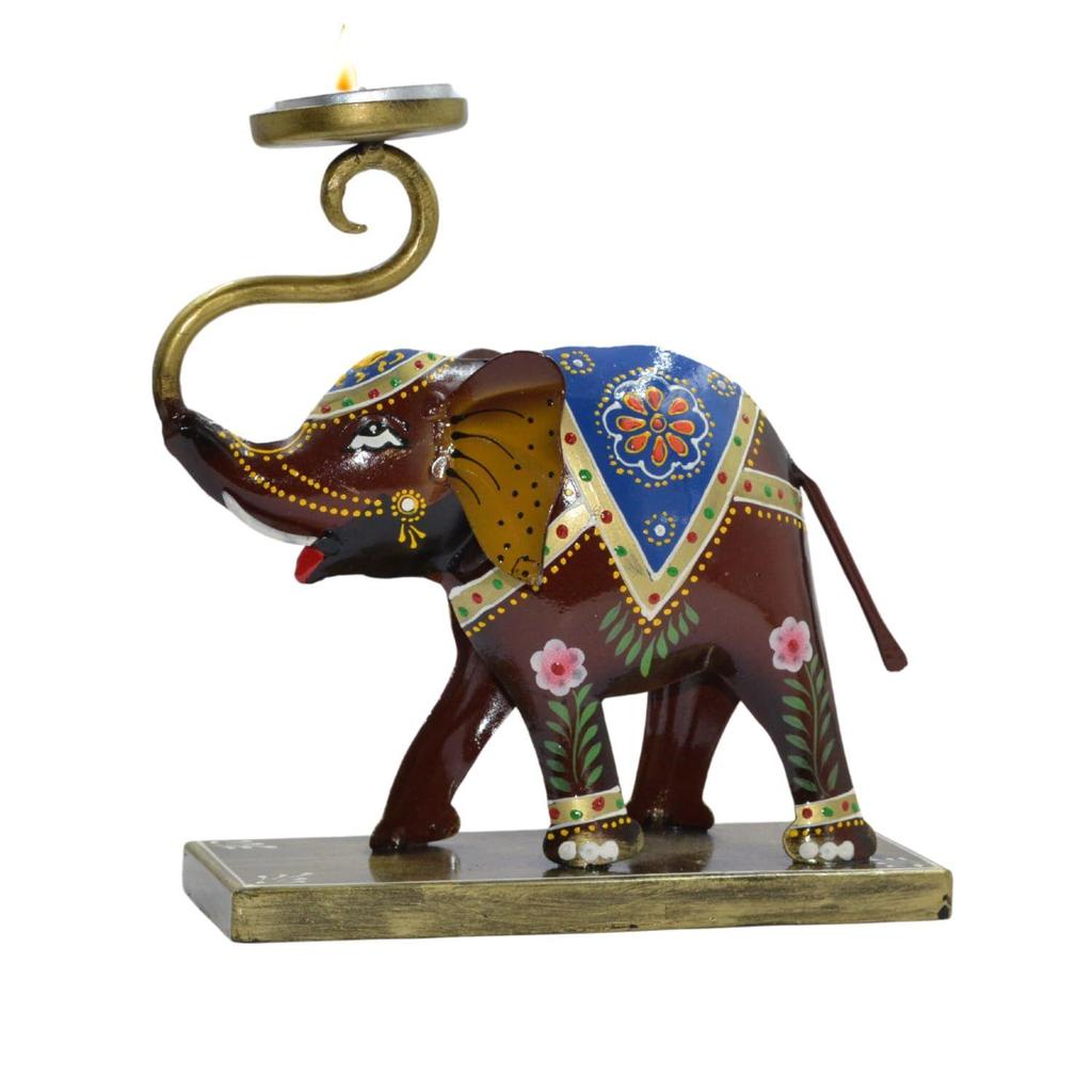 Metal Elephant Tealight Candle Holders, Home Décor - Gifts Item, Decorative Elephant Showpiece for Table Decor, Handpainted Elephant
